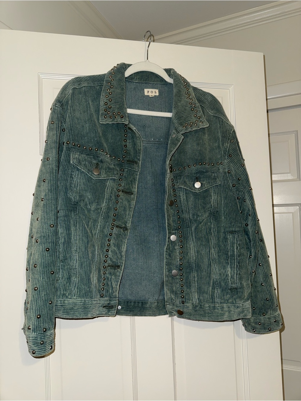 POL Teal Corduroy Jacket with Metal Studs